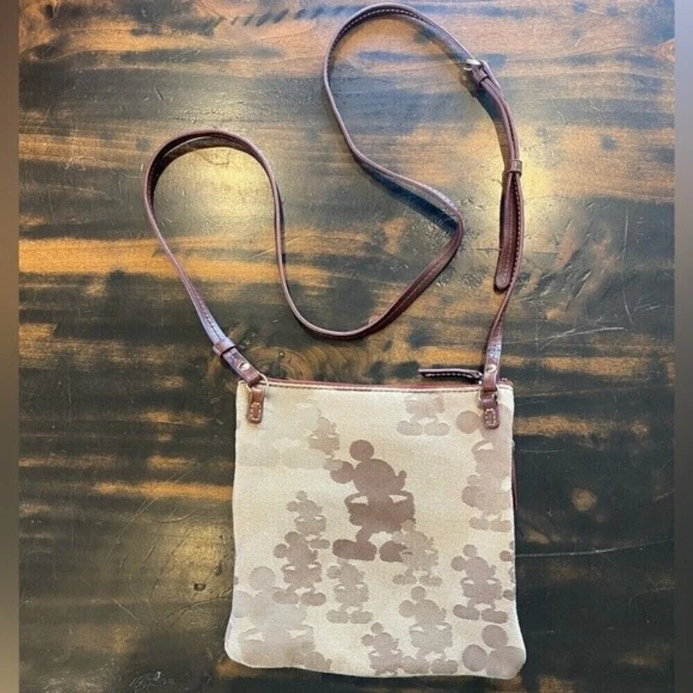 Disney Dooney & Bourke Brown Tonal Mickey Mouse Triple Zip Crossbody Purse